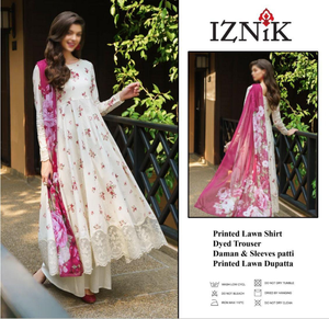 Luxury Iznik Lawn Unstitched Suit with Heavy Chicken Kari Embroidery