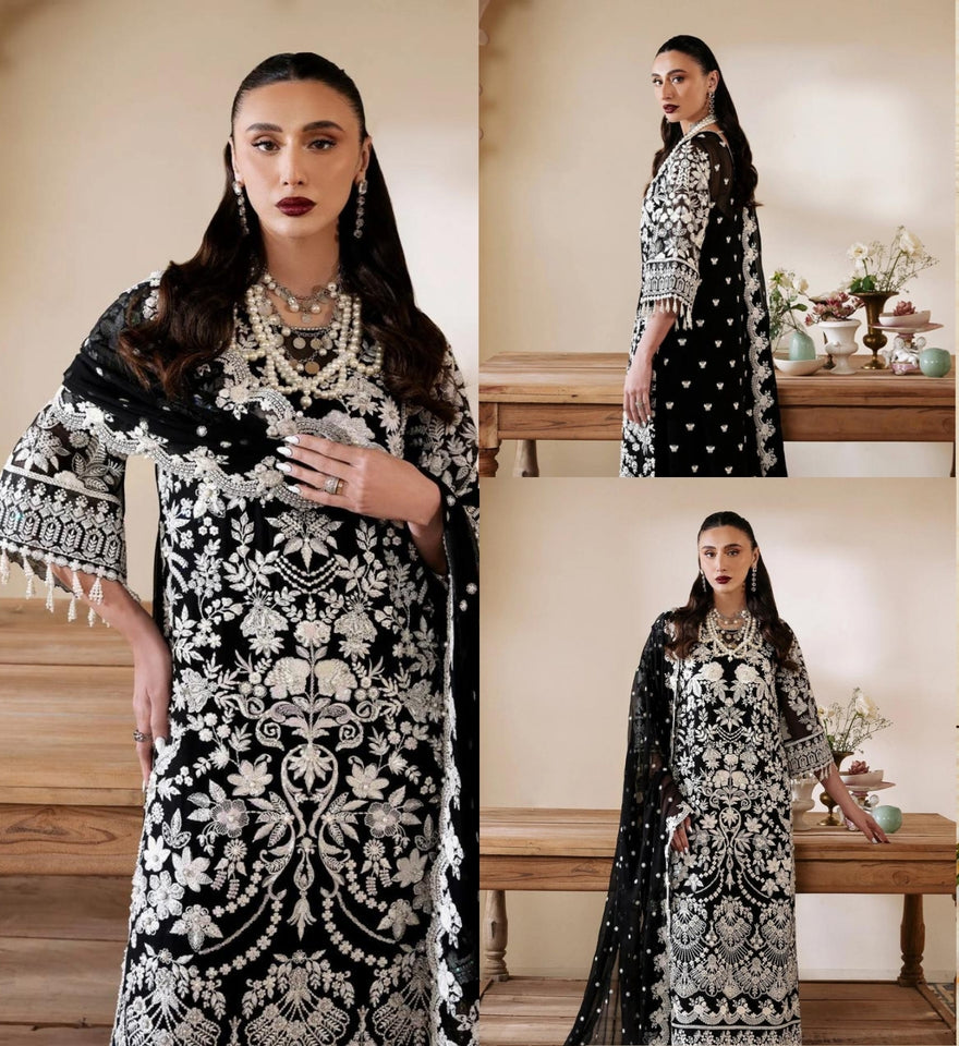 Serene Luxury Chiffon 3PC – Hand Embroidered with Tassel Detailing (Unstitched)
