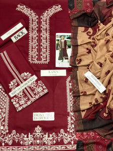 Zara Shahjahan Luxury Embroidered Lawn 3Pc Suit (90/70) – Voil Lawn Dupatta