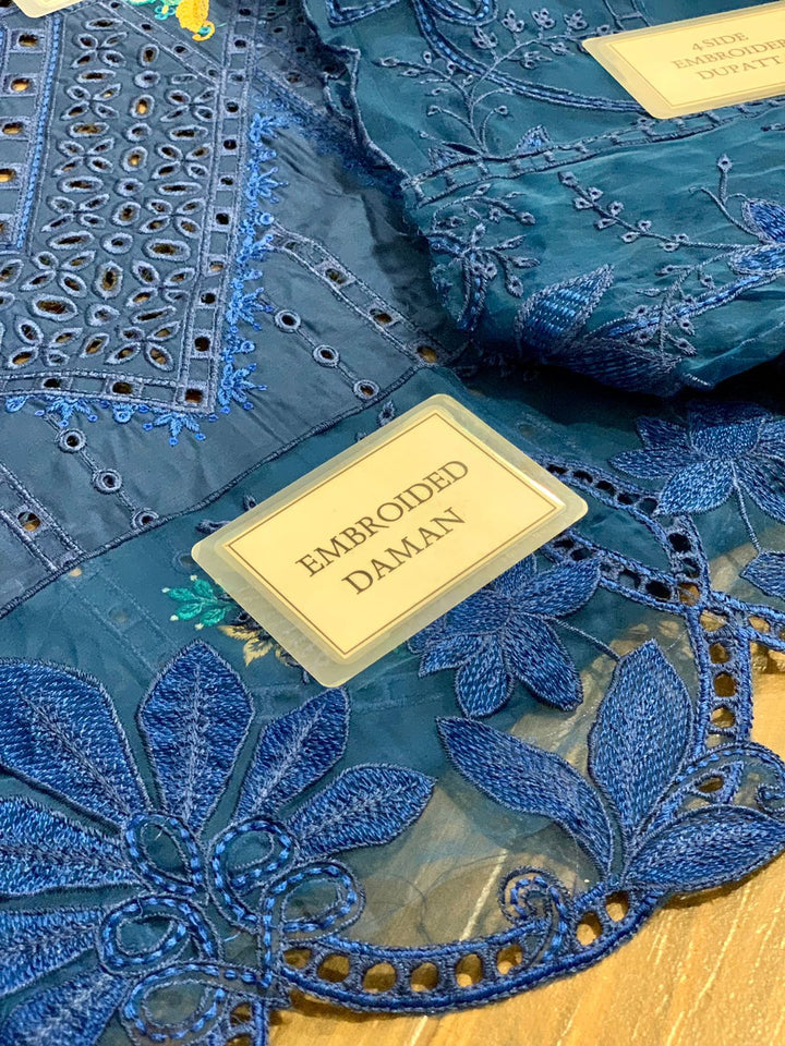Maria B Luxury Lawn 3PC – Schiffli Embroidered with Organza Dupatta (Unstitched)