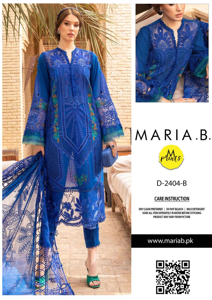 Maria B Luxury Lawn 3PC – Schiffli Embroidered with Organza Dupatta (Unstitched)