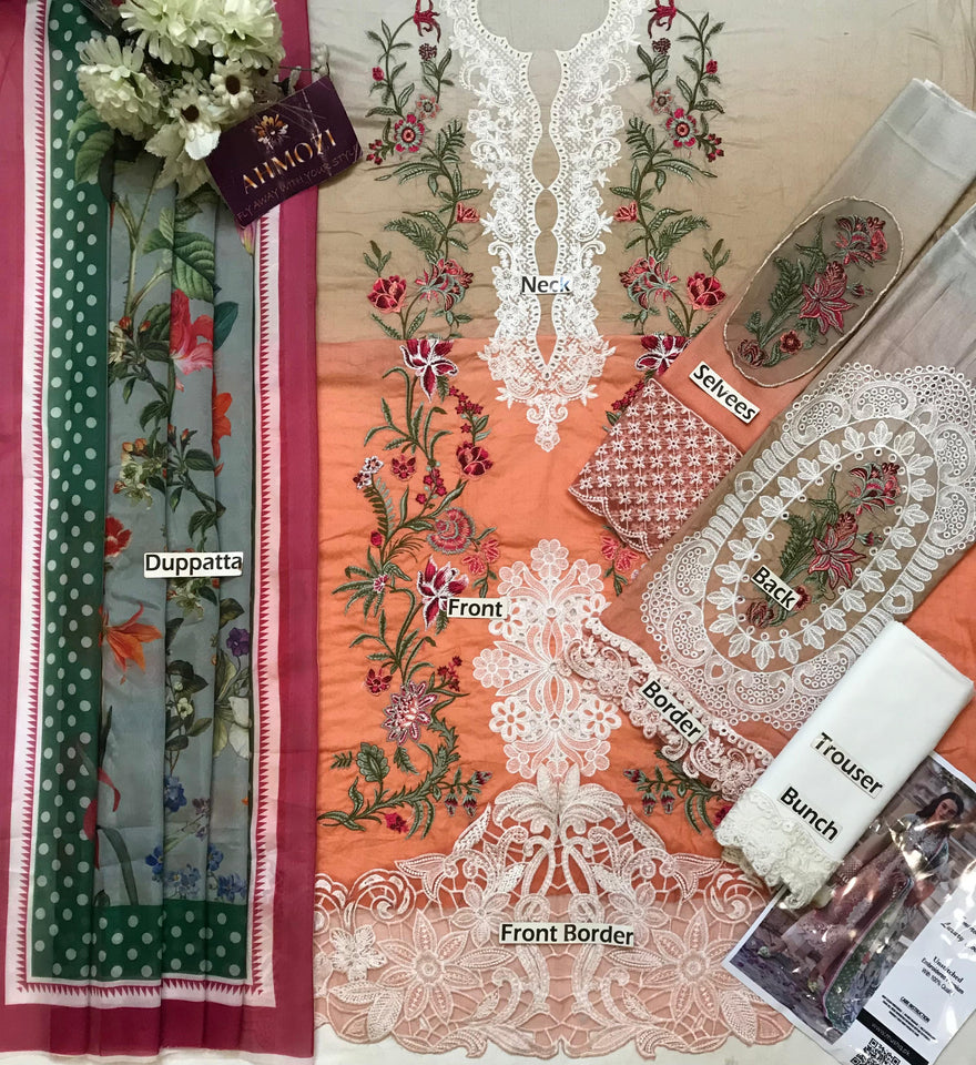 Mushq Tie & Dye Lawn 3PC – Heavy Embroidered with Chikankari & Chiffon Dupatta (Unstitched)