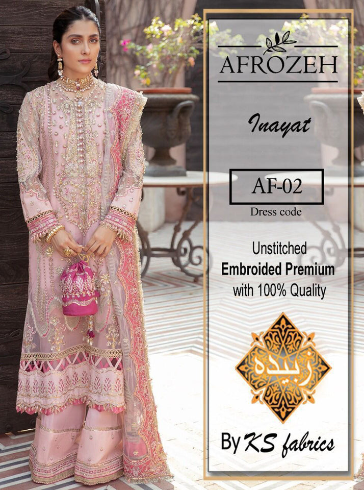 Afrozeh Bridal 3PC – Organza Embroidered with Stonework & Tassels (Unstitched)