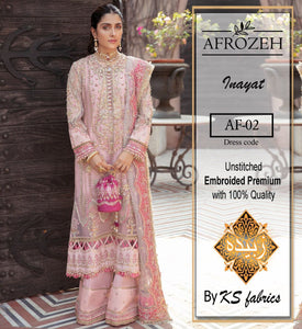 Afrozeh Bridal 3PC – Organza Embroidered with Stonework & Tassels (Unstitched)