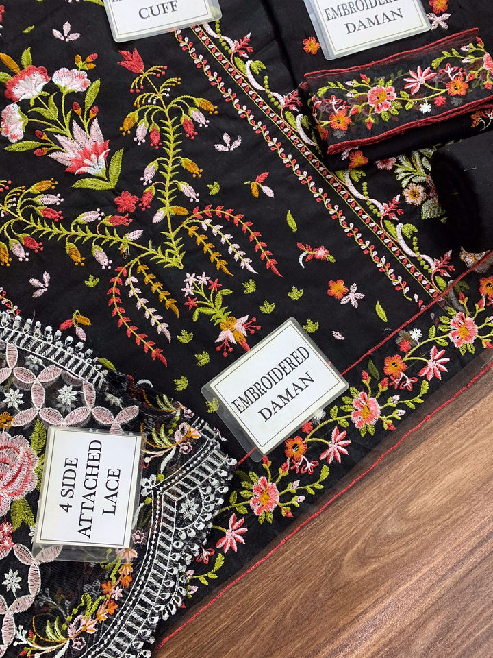 Qalamkar Premium Embroidered Cotton Suit 3-Piece Unstitched