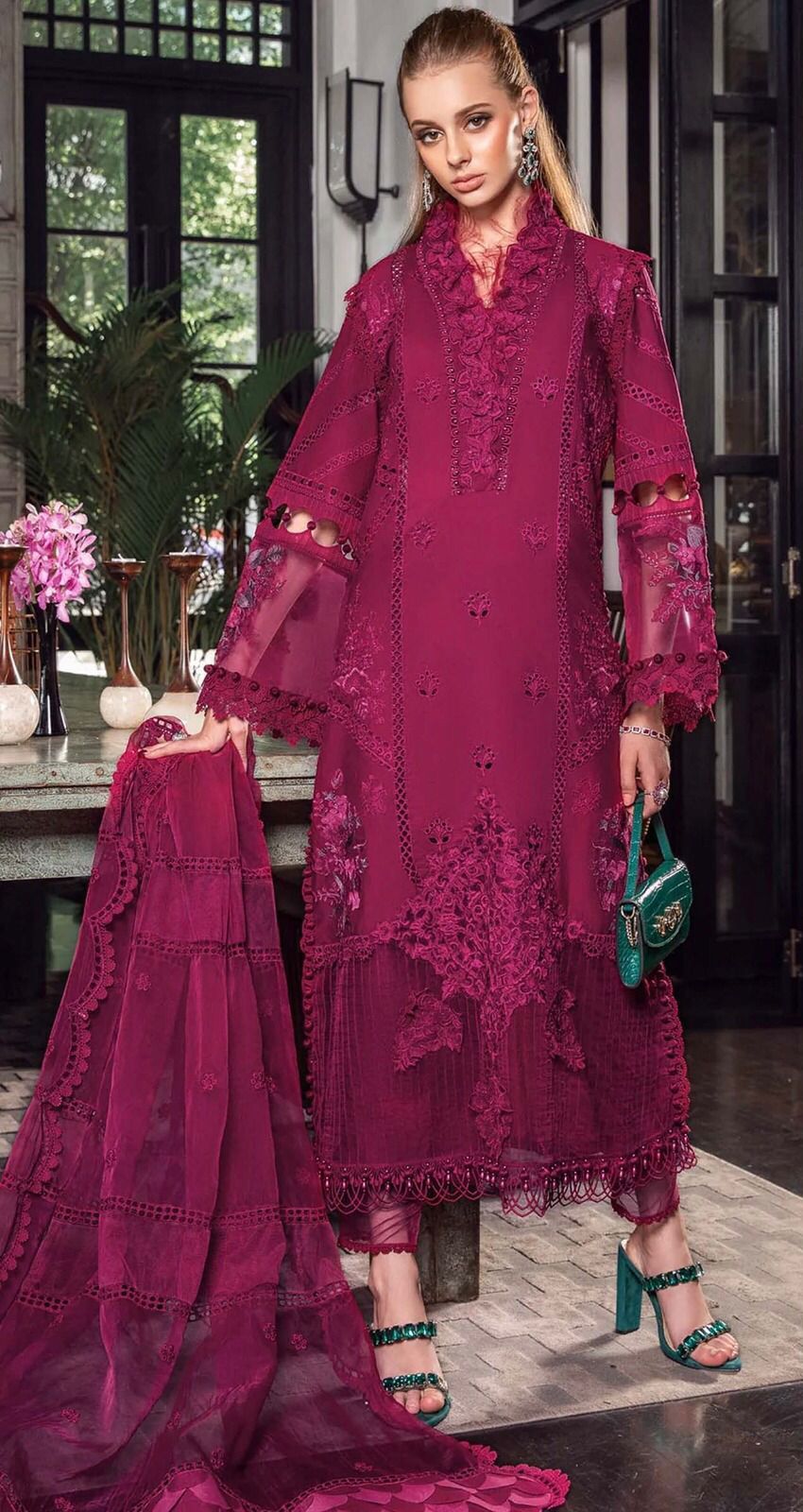 Maria.B – MBL-09-23 | Cotton & Organza 3-Piece Unstitched Suit