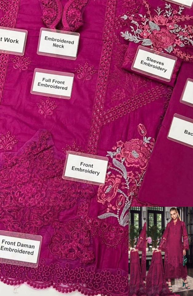 Maria.B – MBL-09-23 | Cotton & Organza 3-Piece Unstitched Suit