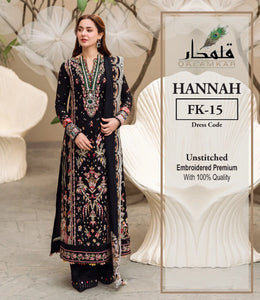 Qalamkar Premium Embroidered Cotton Suit 3-Piece Unstitched
