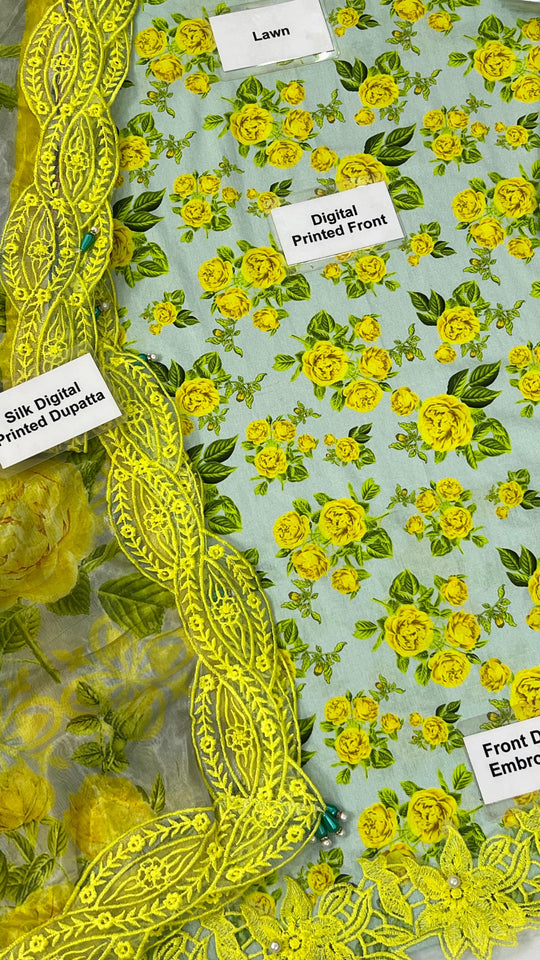 Ittehad Sun Flower – Unstitched 3-Piece Lawn & Silk Suit