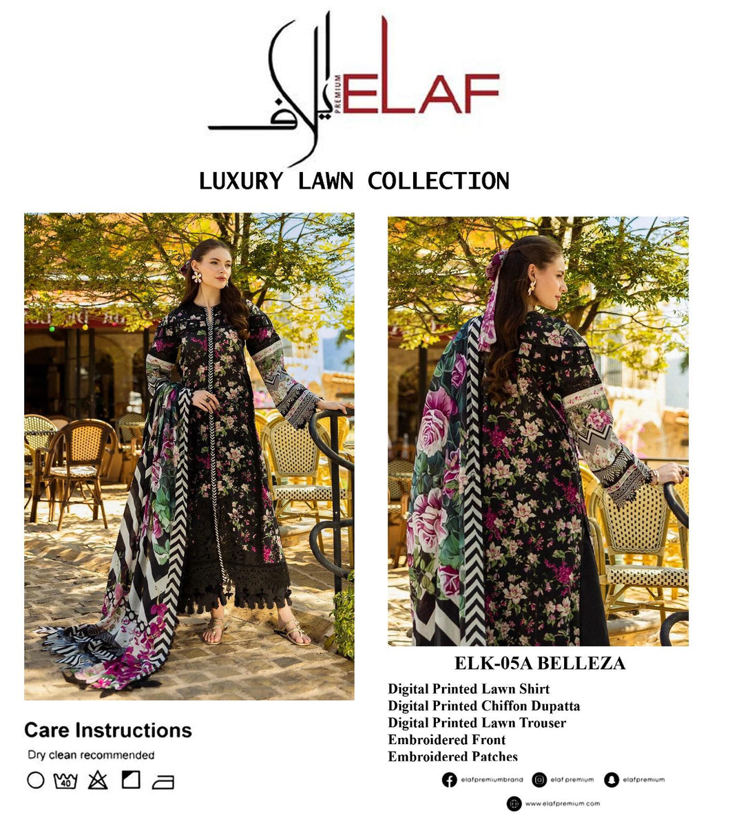 Elaf Prints – ELK-05A Belleza | Lawn & Chiffon 3-Piece Unstitched Suit