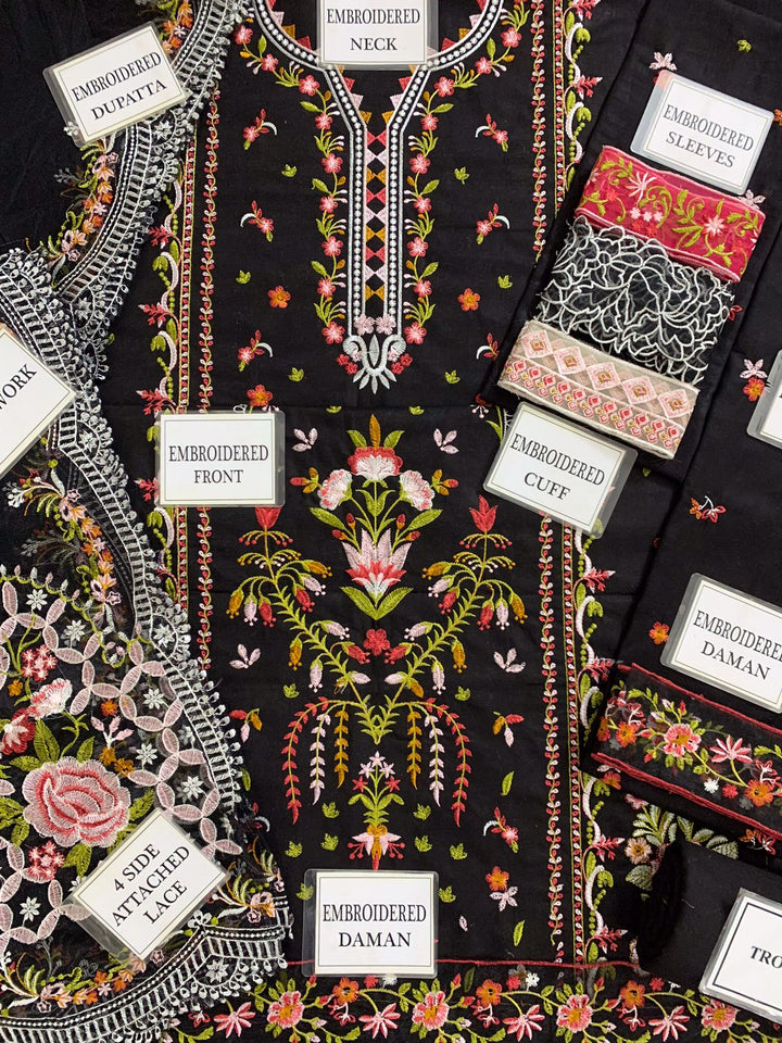 Qalamkar Premium Embroidered Cotton Suit 3-Piece Unstitched