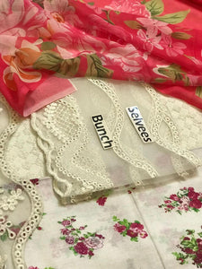 Luxury Iznik Lawn Unstitched Suit with Heavy Chicken Kari Embroidery