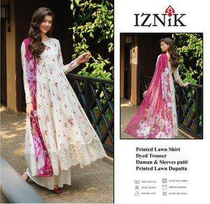 Luxury Iznik Lawn Unstitched Suit with Heavy Chicken Kari Embroidery